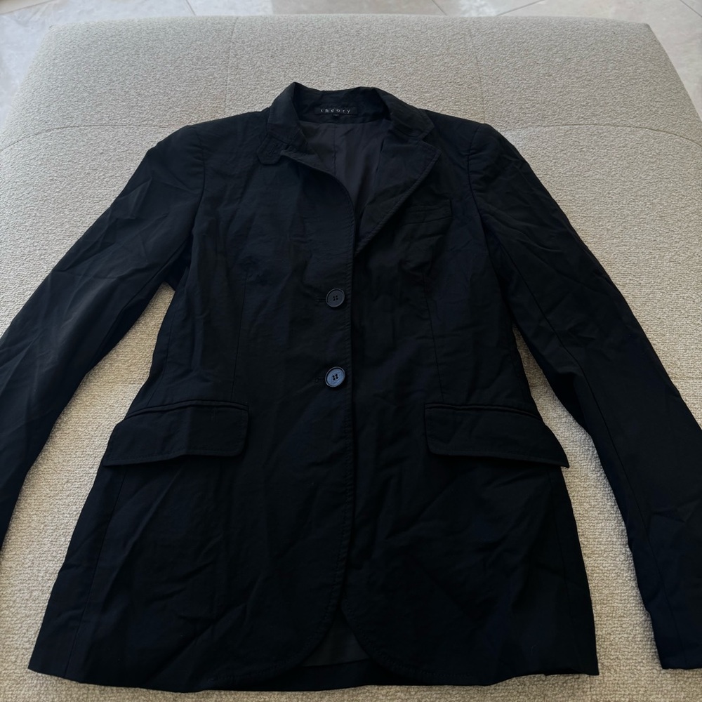 Theory Black Structured Blazer Jacket with Shoulder Pads Size 6